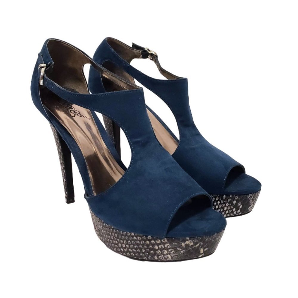 CARLOS SANTANA Galaxy Turquoise Snake Print Heels 8 Platform Peep Toe Sandals